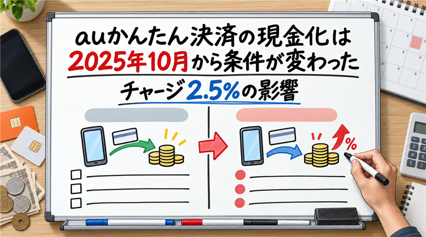 auかんたん決済の現金化は2025年10月から条件が変わった。チャージ2.5%の影響
