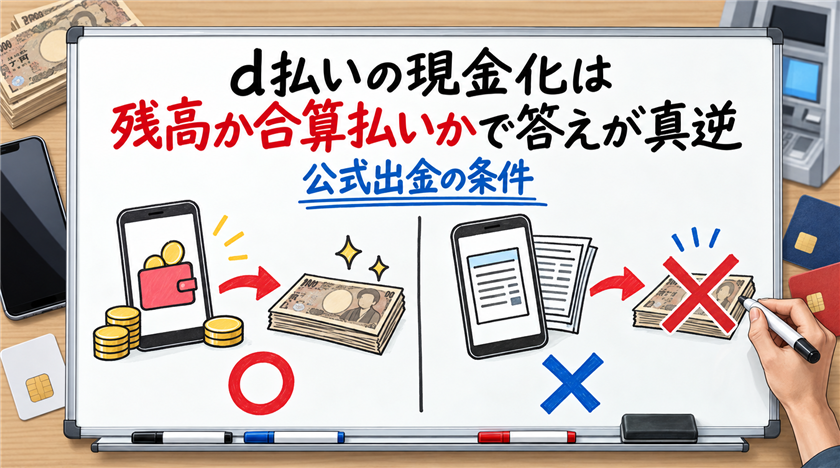 ドコモd払いの現金化は残高か合算払いかで答えが真逆になる。公式出金の条件