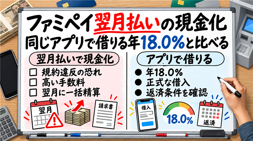 ファミペイ翌月払いの現金化と、同じアプリで借りる年18.0%を数字で比べる