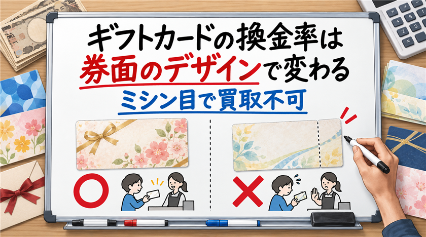 JCBギフトカードの換金率は券面のデザインで変わる。ミシン目で買取不可になる条件