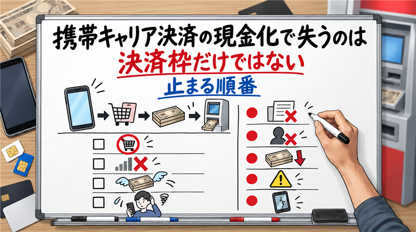 携帯キャリア決済の現金化で失うのは決済枠だけではない。3社の上限と止まる順番
