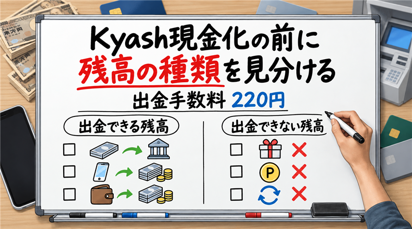 Kyash現金化の前に残高の種類を見分ける。出金手数料220円で足りる人と詰む人