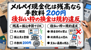 メルペイ現金化は残高なら手数料200円！後払い枠の換金が規約で禁止される理由