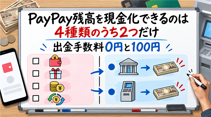 PayPay残高を現金化できるのは4種類のうち2つだけ。内訳の見分け方と手数料