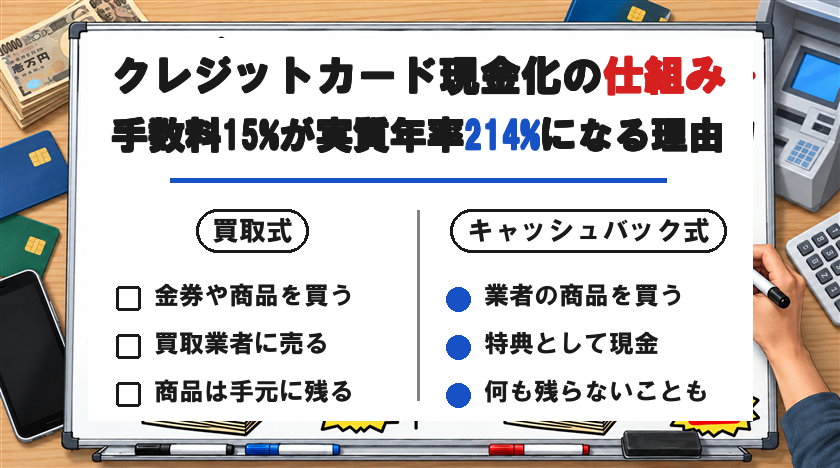 クレジットカード現金化の仕組みと手数料15%が実質年率214%になる理由