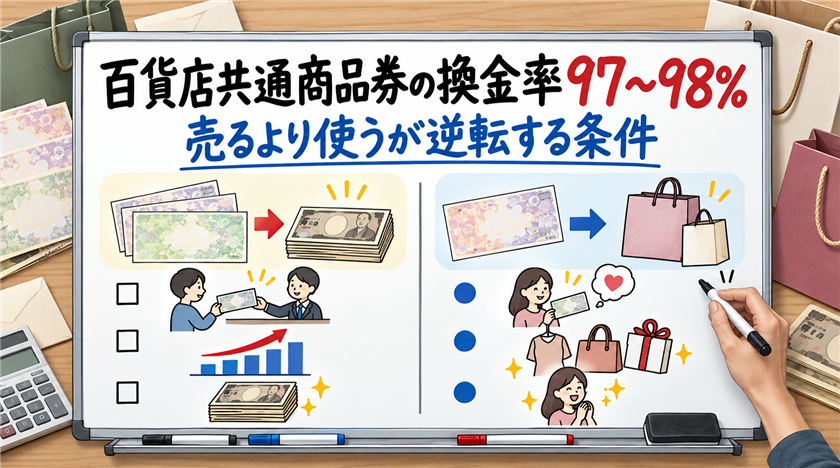 全国百貨店共通商品券の換金率97〜98%。売るより使うが逆転する条件