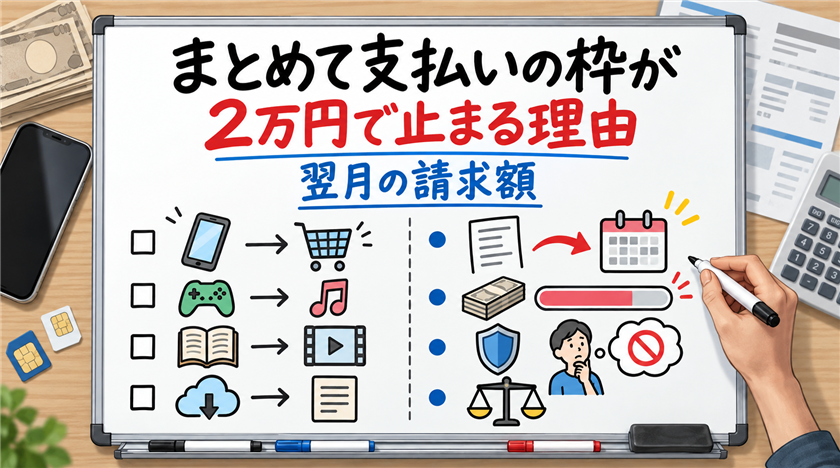 ソフトバンクまとめて支払いの現金化で枠が2万円で止まる理由と翌月の請求額