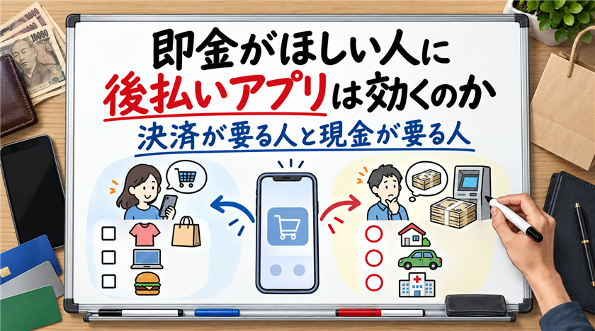 即金がほしい人に後払いアプリは効くのか。決済が要る人と現金が要る人で分かれる