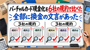 バーチャルカード現金化を6社の規約で比べたら全部に換金の文言があった