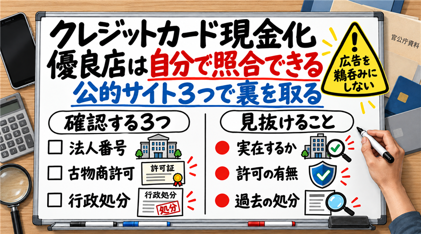 クレジットカード現金化優良店は自分で照合できる!公的サイト3つで裏を取る手順